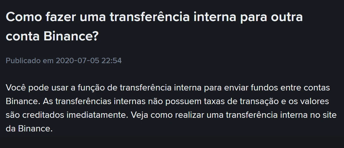 Transferência interna na Binance: enviar cripto para outra conta sem taxa de rede