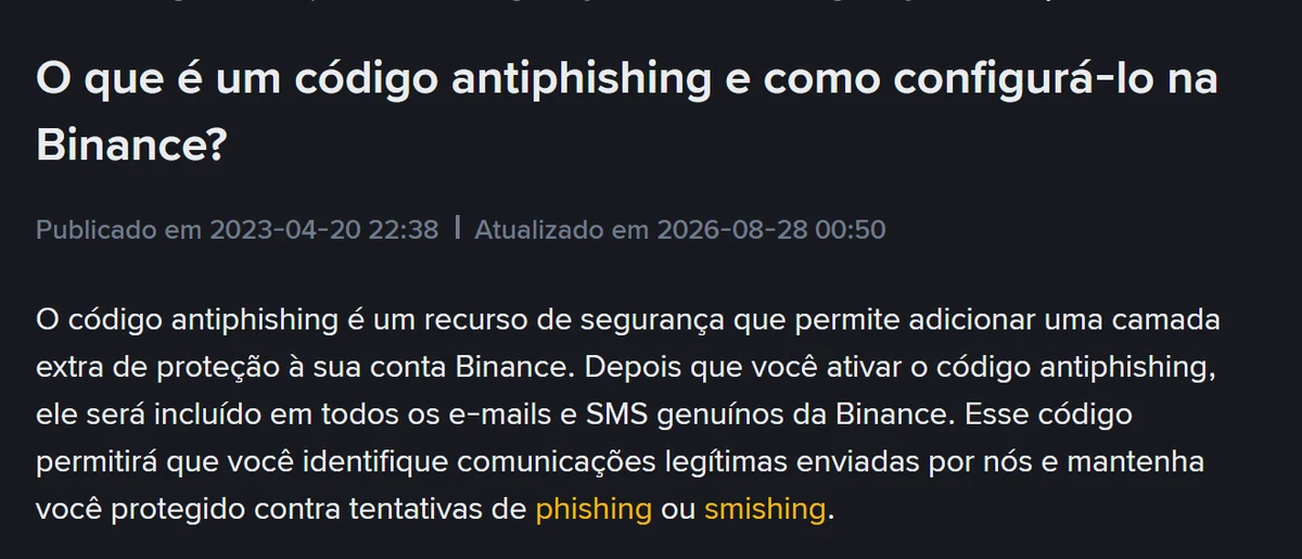 Código antiphishing da Binance: como ativar e o que ele não protege