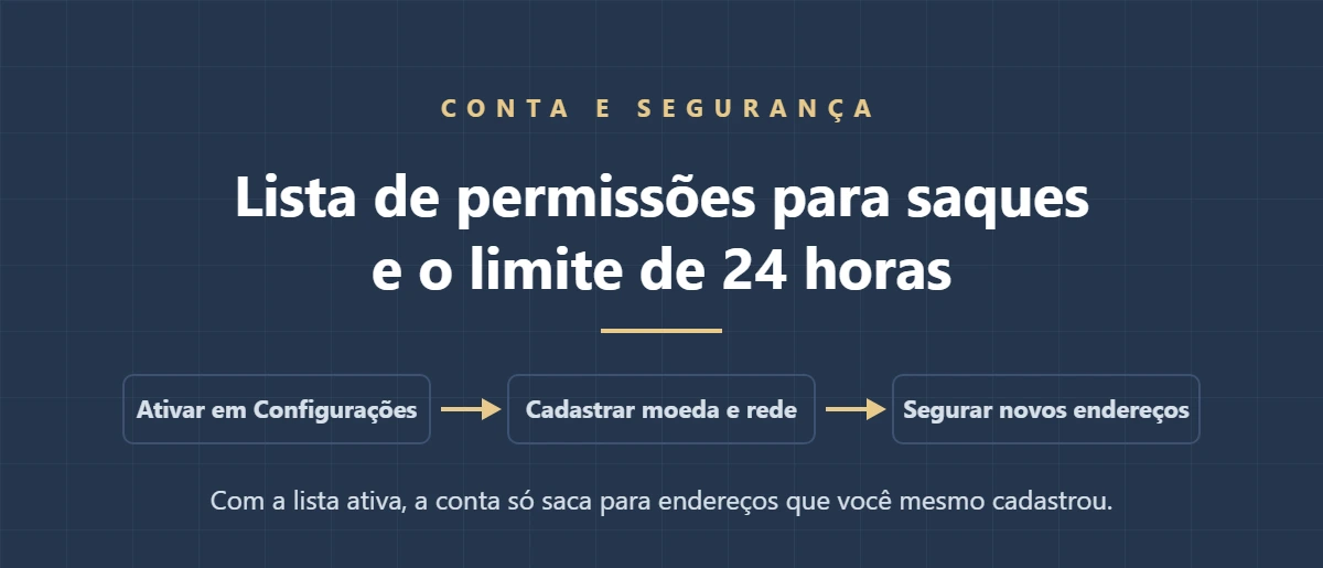 Lista de permissões para saques na Binance: como ativar e por que manter o limite de 24 horas
