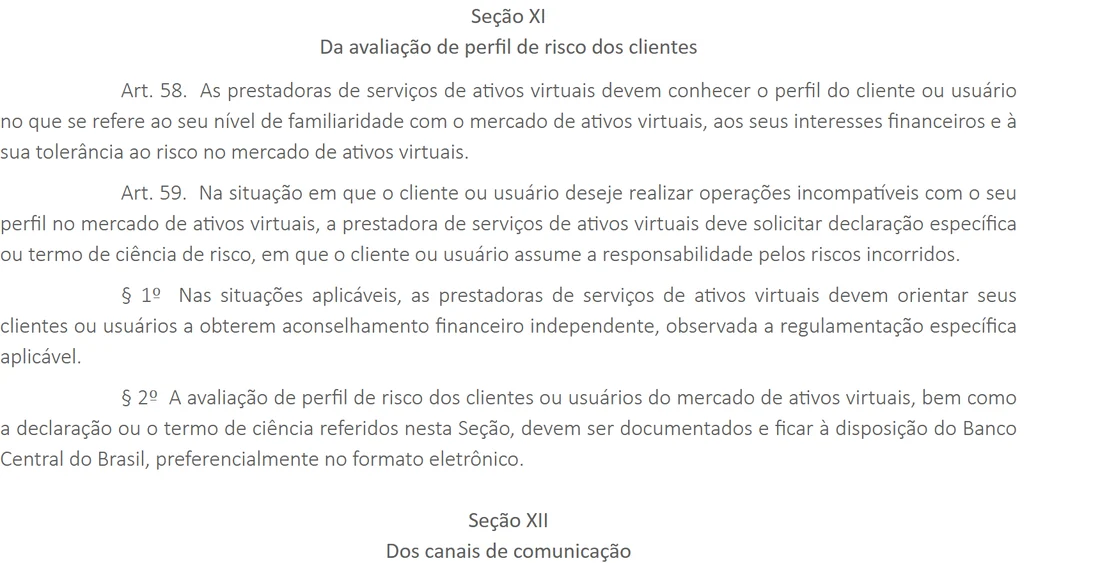 Seção XI da Resolução BCB nº 520/2025 com os artigos 58 e 59 sobre avaliação de perfil de risco dos clientes